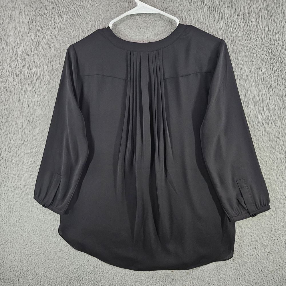NYDJ Women Black 3/4 Sleeve Pleated Back Henley Blouse Top Medium M - Picture 5 of 8